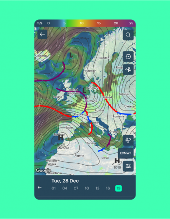 Weather fronts for North America and Europe